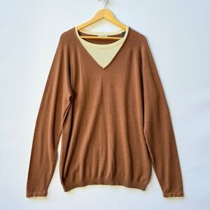 Bullock &‎ Jones Mens XL Brown Silk Cashmere V-Neck Sweater Long Sleeve Preppy